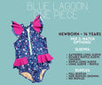Blue Lagoon One Piece - Double Flounce Sleeves & Side Ruffles