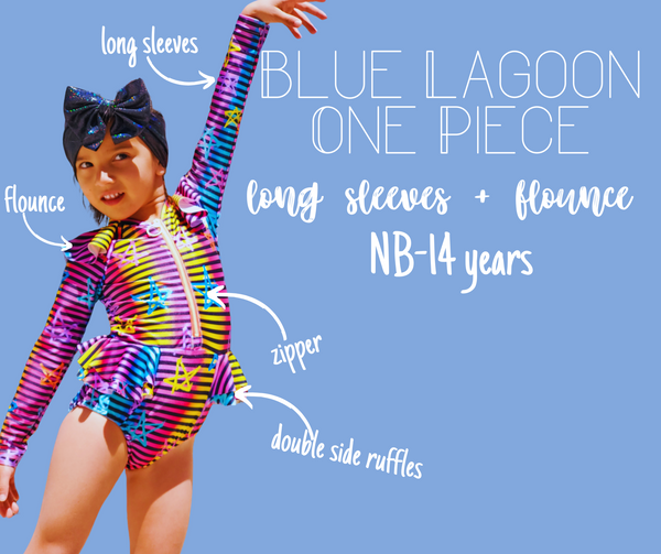 Blue Lagoon One Piece - Flounced Long Sleeve + Side Ruffles
