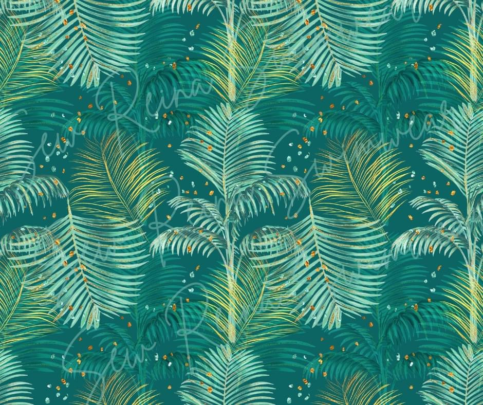 Glitter Palms -Green- Fabric